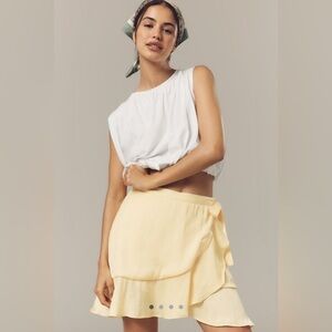 Anthropologie Maeve Ruffle Wrap Mini Skirt Yellow • Size M • NWT